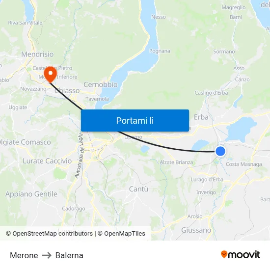Merone to Balerna map