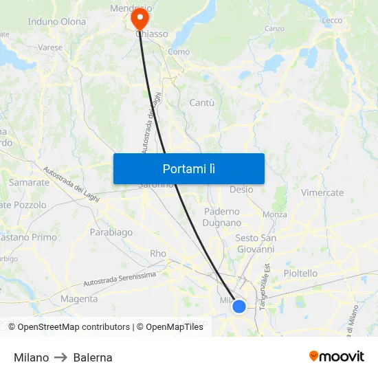 Milano to Balerna map