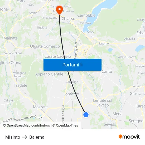 Misinto to Balerna map