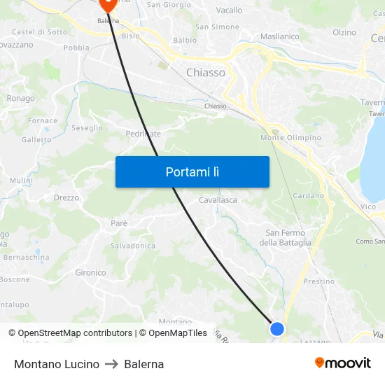 Montano Lucino to Balerna map