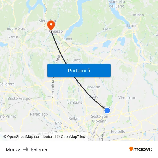 Monza to Balerna map