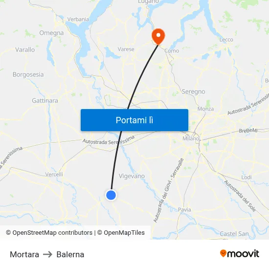 Mortara to Balerna map