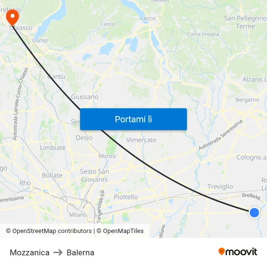 Mozzanica to Balerna map
