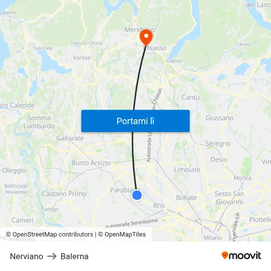 Nerviano to Balerna map