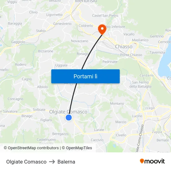 Olgiate Comasco to Balerna map