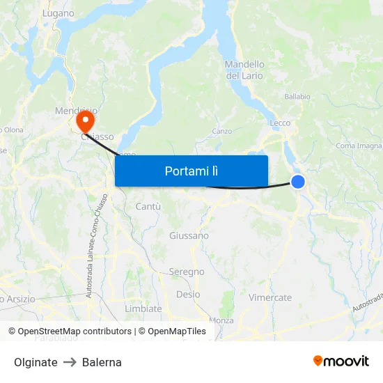 Olginate to Balerna map