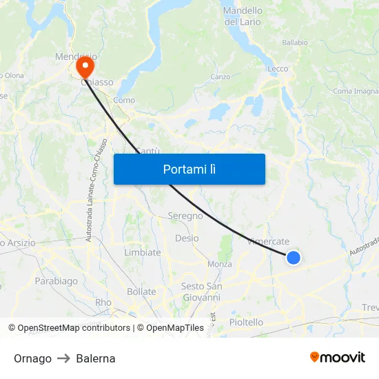 Ornago to Balerna map