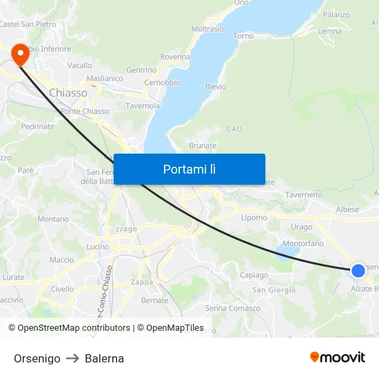 Orsenigo to Balerna map