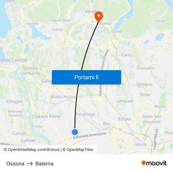Ossona to Balerna map