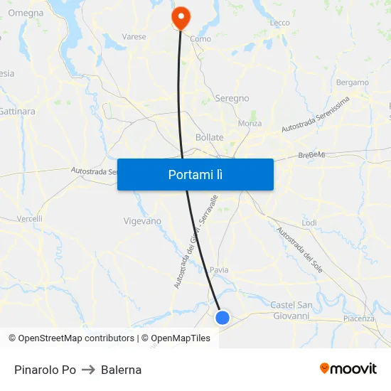 Pinarolo Po to Balerna map