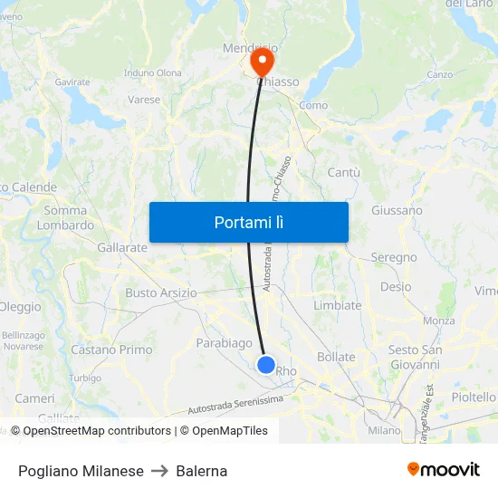 Pogliano Milanese to Balerna map