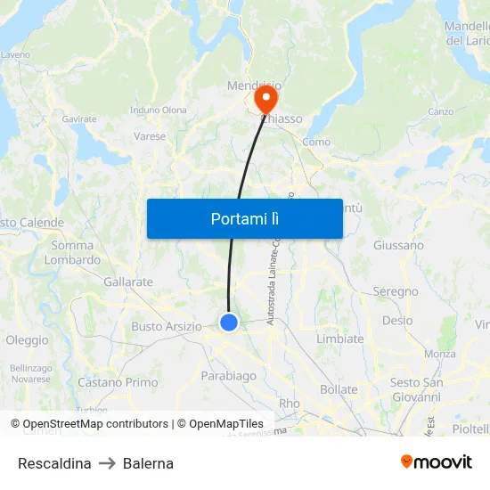 Rescaldina to Balerna map