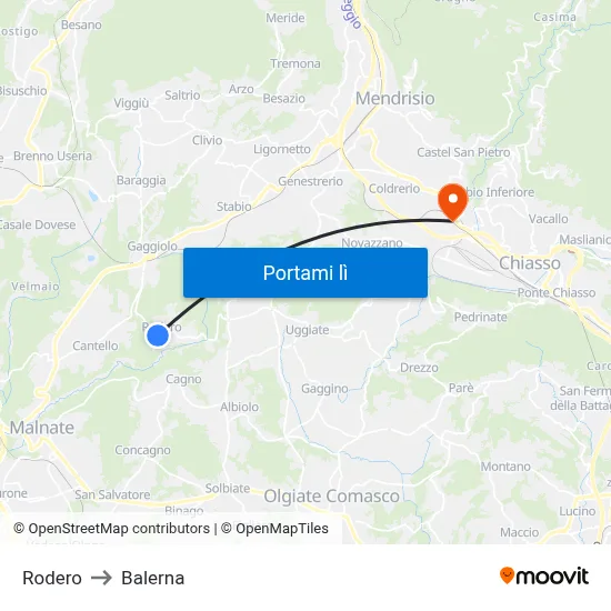 Rodero to Balerna map
