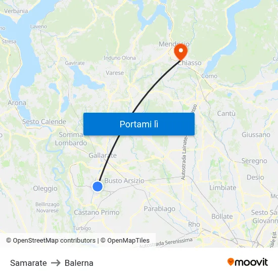 Samarate to Balerna map