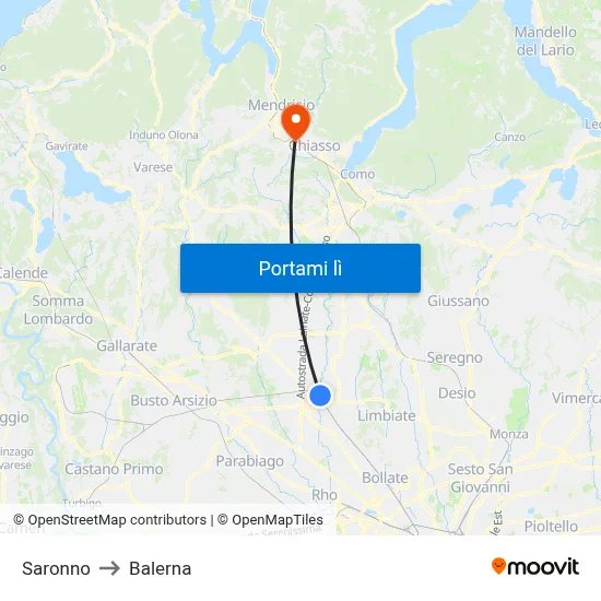 Saronno to Balerna map