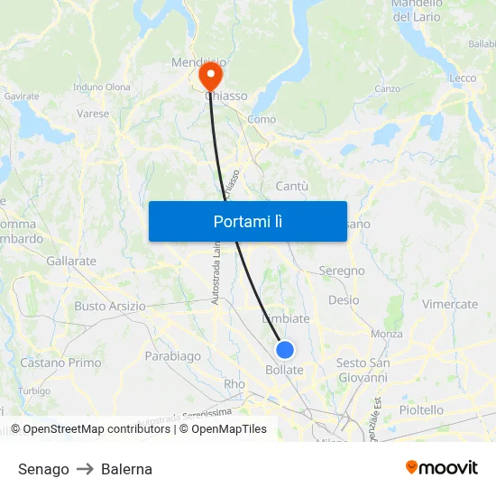 Senago to Balerna map