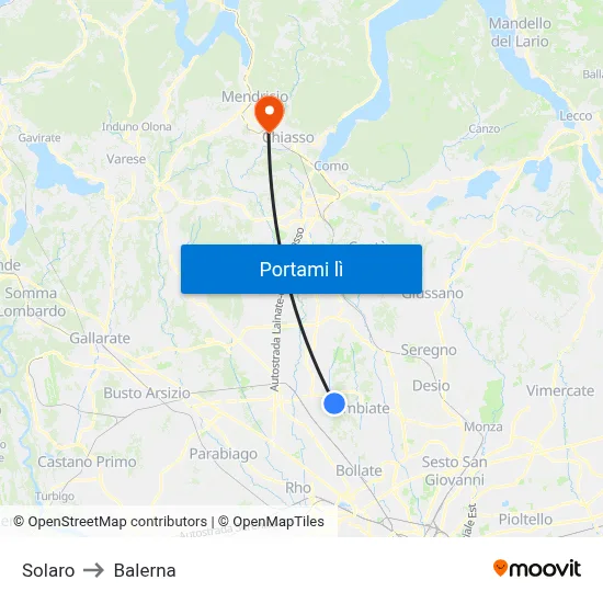 Solaro to Balerna map