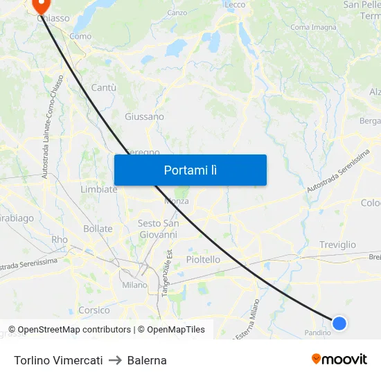 Torlino Vimercati to Balerna map
