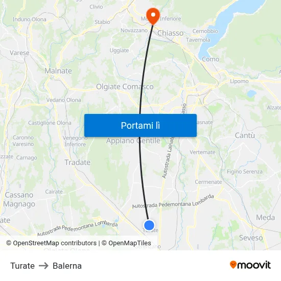 Turate to Balerna map