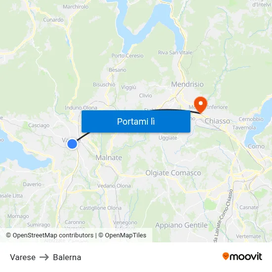 Varese to Balerna map