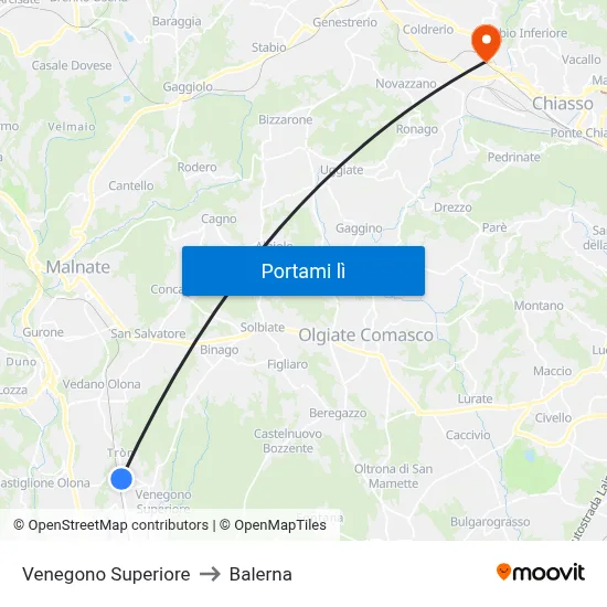 Venegono Superiore to Balerna map