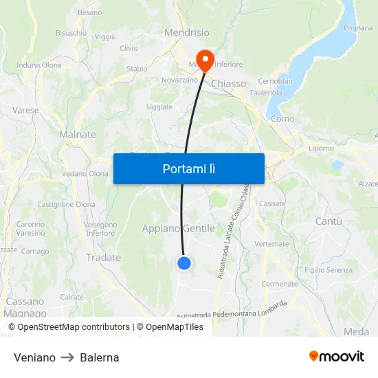 Veniano to Balerna map