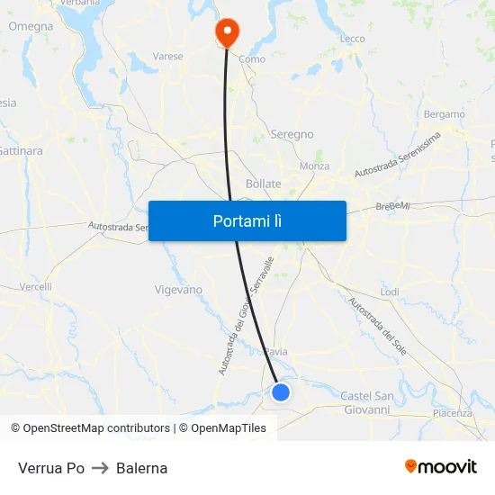 Verrua Po to Balerna map
