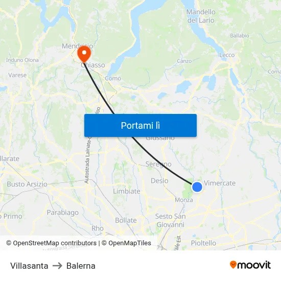 Villasanta to Balerna map