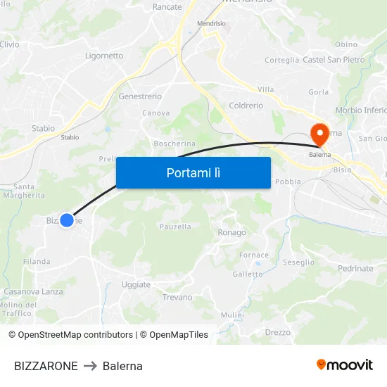 BIZZARONE to Balerna map