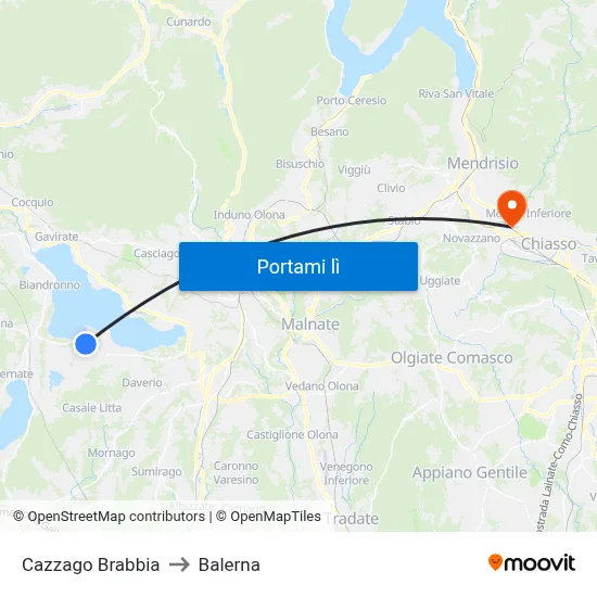 Cazzago Brabbia to Balerna map