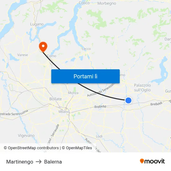 Martinengo to Balerna map