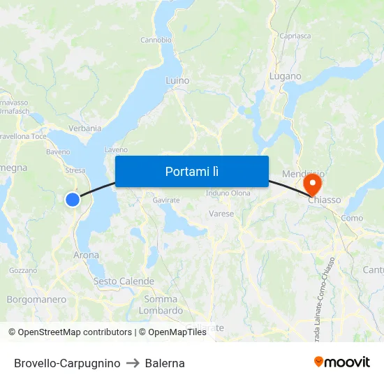 Brovello-Carpugnino to Balerna map
