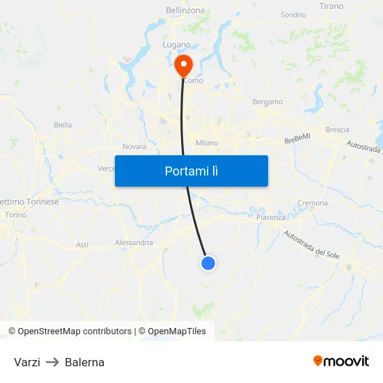 Varzi to Balerna map