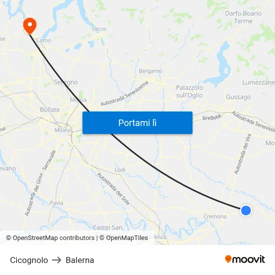Cicognolo to Balerna map