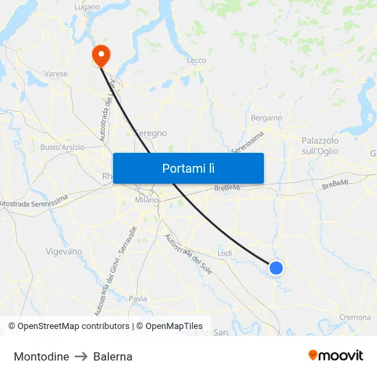 Montodine to Balerna map