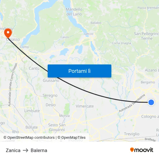 Zanica to Balerna map
