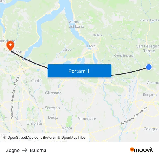 Zogno to Balerna map