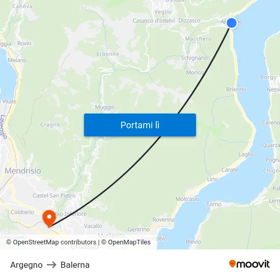 Argegno to Balerna map