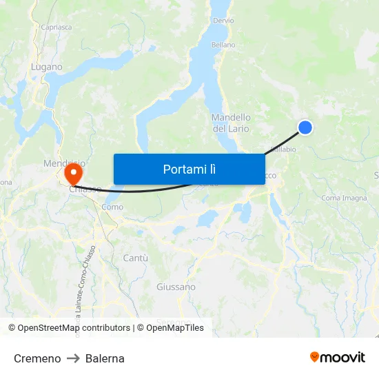 Cremeno to Balerna map