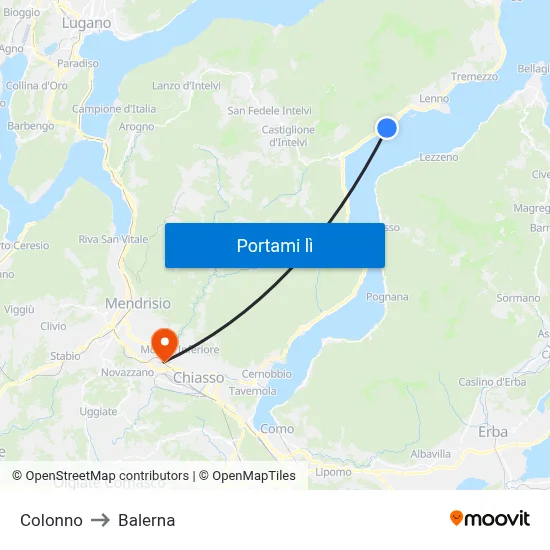 Colonno to Balerna map