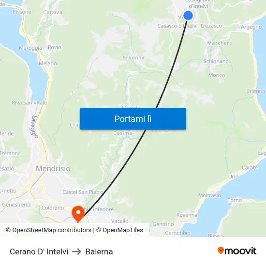 Cerano D' Intelvi to Balerna map