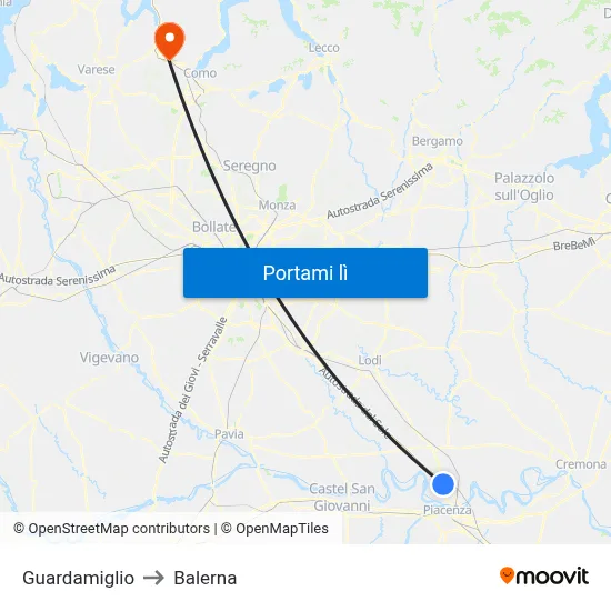 Guardamiglio to Balerna map