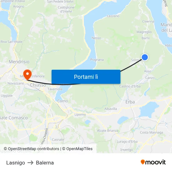 Lasnigo to Balerna map