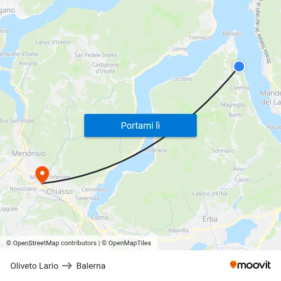 Oliveto Lario to Balerna map
