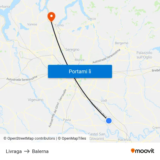 Livraga to Balerna map