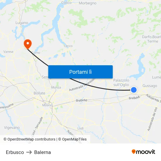 Erbusco to Balerna map