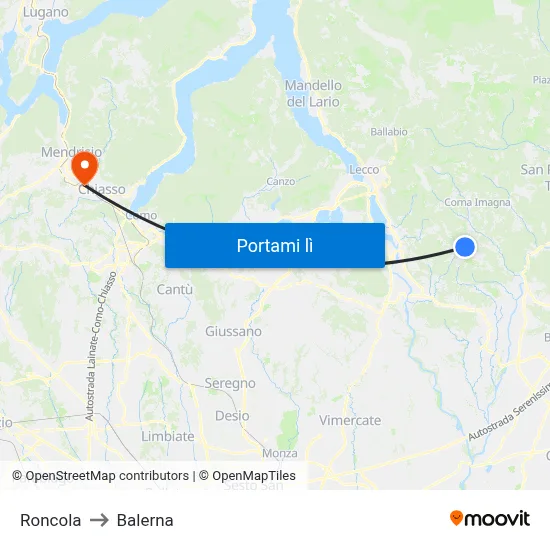 Roncola to Balerna map