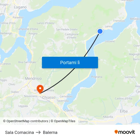 Sala Comacina to Balerna map