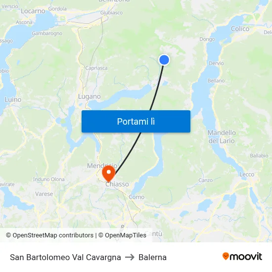 San Bartolomeo Val Cavargna to Balerna map