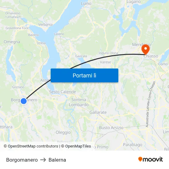 Borgomanero to Balerna map
